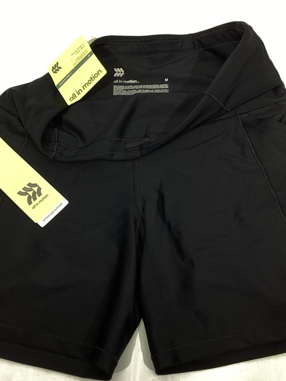 NWT All In Motion Black Bike Shorts 6" Effortless Support High-Rise Pockets M